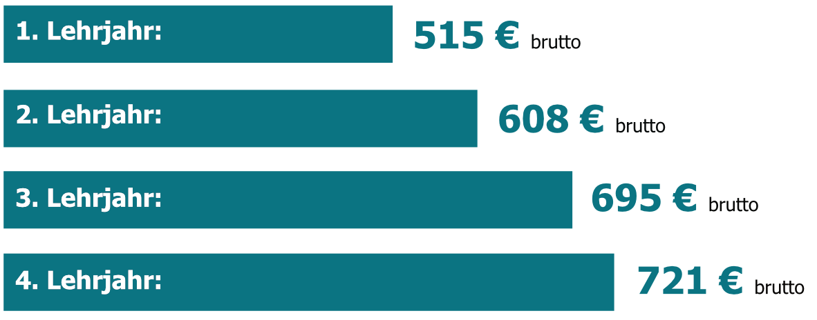 Quelle: VDZI Empfehlungssätze für die Ausbildungsvergütungen im Zahntechniker-Handwerk / Stand: 01.01.2020